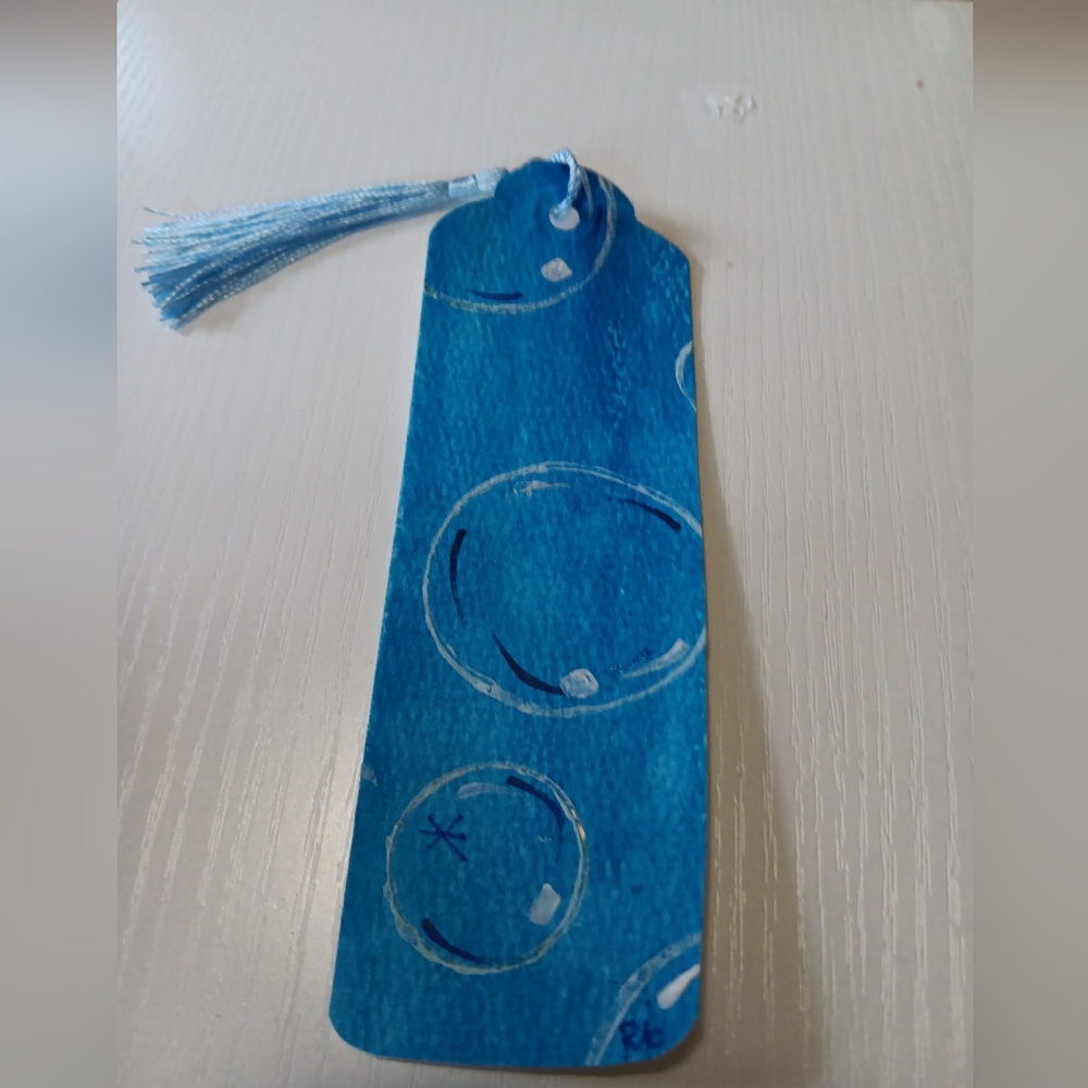 Blue Watercolor Bookmark with Tassel